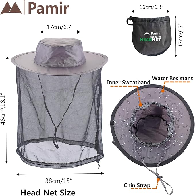 Mosquito Head Net Hat Sun Safari Hats with Hidden Net Mesh Mask for Fishing Hiking Camping Climbing