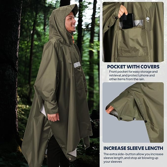 ANYOO Hooded Rain Poncho for Adults Waterproof Lightweight Rain Coat for Men Women Reusable Rain Jacket for Emergency Outdoor