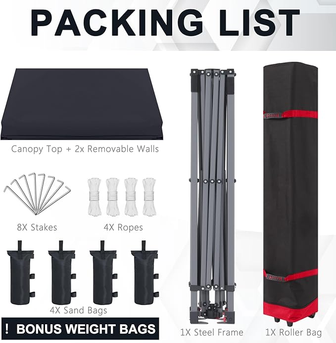 COOSHADE Pop Up Canopy Tent 8x8 with 2 Sidewalls, Outdoor Shade Instant Canopy Tents(Black)