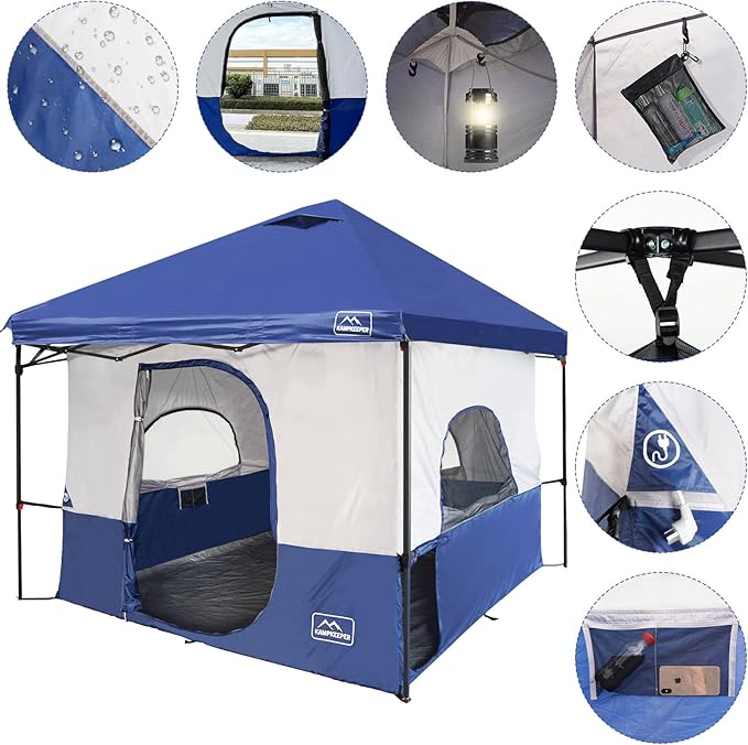 KAMPKEEPER Camping Inner Tent, Converts 10'x10' Straight Leg Pop Up Canopy into Camping Tent, with 1 Dog Hole–Fully Vented Roof(Canopy & Frame NOT Included), Navy Blue