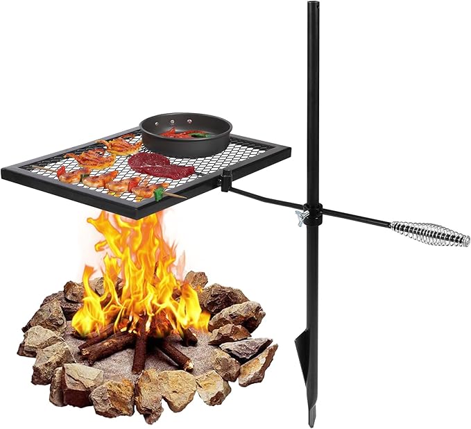 REDCAMP Swivel Campfire Grill Grate, Portable Fire Pit Grill Grate Over Fire Pit, Heavy Duty Steel Grate & Camp Fire Rack with Carrying Bag for Outdoor Camping Cooking