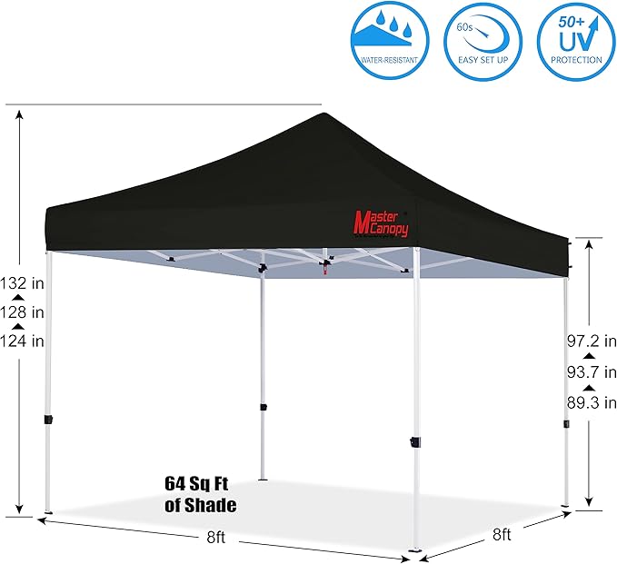 MASTERCANOPY Pop Up Canopy Tent Commercial Grade Instant Shelter (8x8, Black)