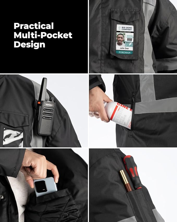 toolant 100% Waterproof Safety Jackets for Men, Hi Vis Reflective Work Jackets, Construction Rain Coats for Cold Weather