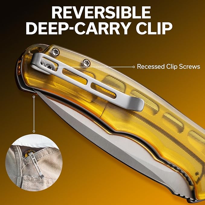 CIVIVI Praxis Pocket Folding Knife - Modern Aesthetics Ultem Handle, 3.75" Sharp Blade, Deep Carry Clip for EDC C803L