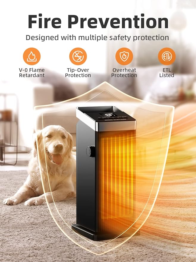 BREEZOME Space Heater, 1500W Fast Heating Heater for Indoor Use, Portable Ceramic Electric Heaters for Home with Thermostat, 90° Oscillating, Remote