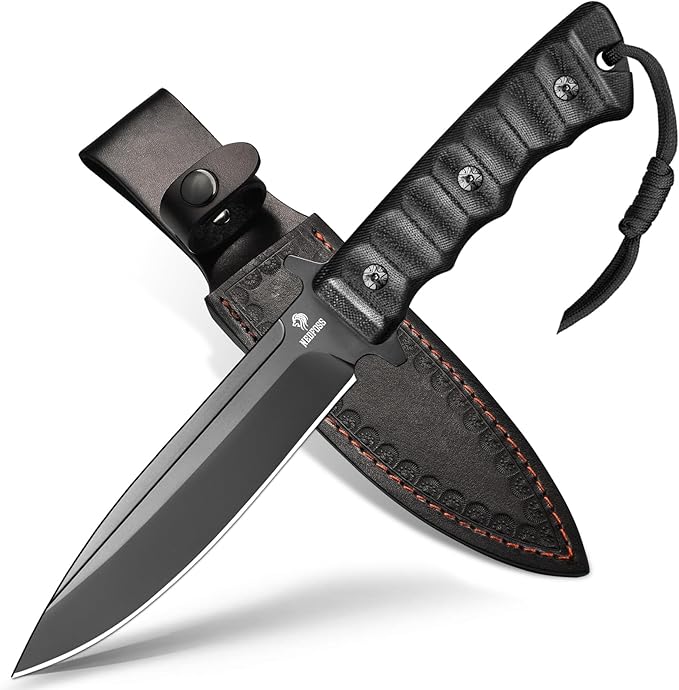 NedFoss BLACK PHOENIX Hunting Knife with Holster, 5.5" 8Cr14Mov Survival Fixed Blade Knife, G10 Handle, Bushcraft & Camping Gifts for Men