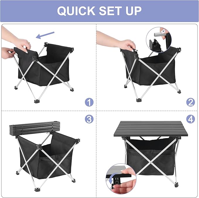 Grope Portable Camping Table Ultralight Aluminum Camp Table with Storage Bag,Beach Table for Sand with Carrying Bag,Prefect for Outdoor,Picnic,BBQ,Cooking,Festival (Black with Storage Bag, Medium)