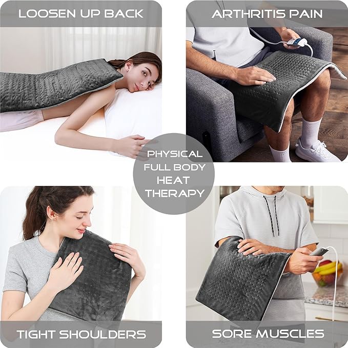 Boncare® LCD Digital Control 12” x 24” Heating Pad for Back Pain Relief and Cramps with Auto Shut off Large Size 6 Temperature Settings 6 Timers Super Soft Velvet Moist / Dry Hot Heat Pad (Dark Gray)