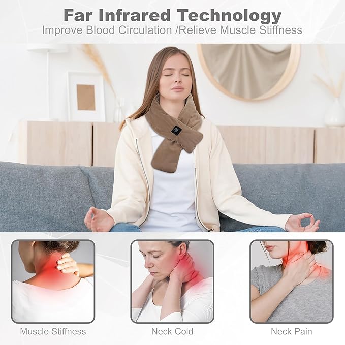 Neck Heating Pad Cordless, Rechargeable Heated Scarf with 5000mAh Power Bank, Portable Neck Warmer with 3 Heating Levels, Heating Pad for Neck Pain Relief and Muscle Relaxation
