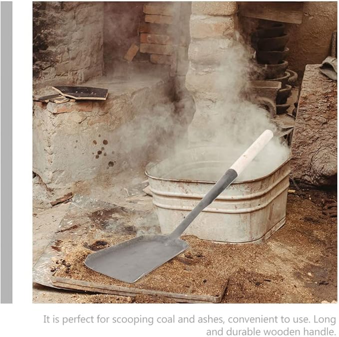 Ash Shovel Kitchen Stove Shovel Fireplace Shovel Fireplace Scoop Coal Shovel Ash Cleaning Shovel Iron Gardening Shovel with Wood Long Handle for Indoor Outdoor