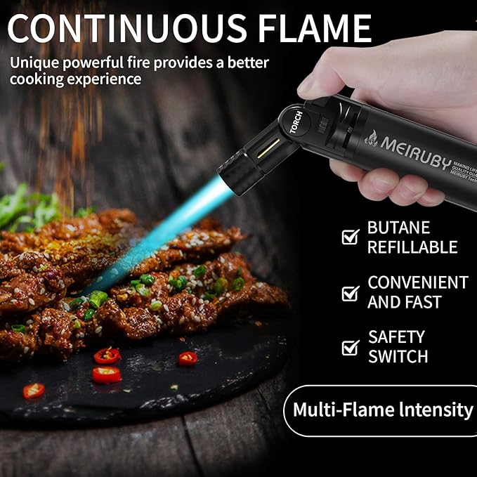 Butane Torch Lighter with Adjustable Jet Flame Head Angle/Safety Lock, Refillable Portable Culinary Blow Torch for Kitchen Cooking, Baking, BBQ, Welding & Camping