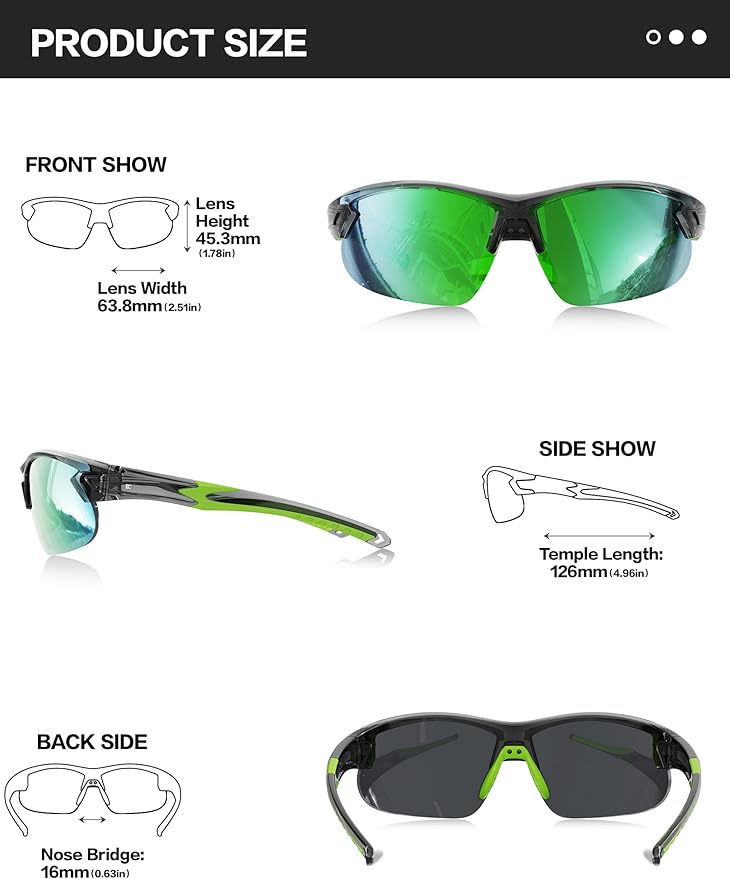 BIRCEN Polarized Sport Sunglasses for Men: UV Protection Fishing Shades for Golf Baseball Driving Motorcycle BC3065