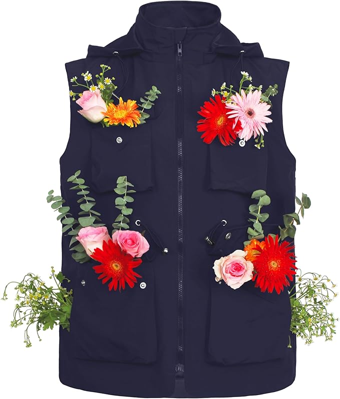 PESION Womens Packable Military Utility Vests Outerwear Waterproof Windbreaker Jacket Cargo Vest with Removable Hood