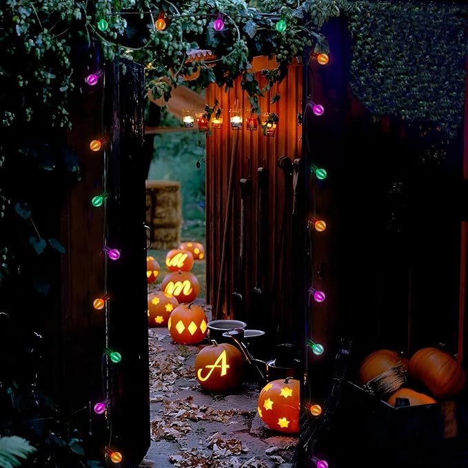 SUNSGNE 25FT Globe Outdoor Halloween String Lights G40 LED String Lights with 27 LED Shatterproof Clear Orange Green Purple Bulbs(2 Spare) for Patio Balcony Backyard Pergola Decor