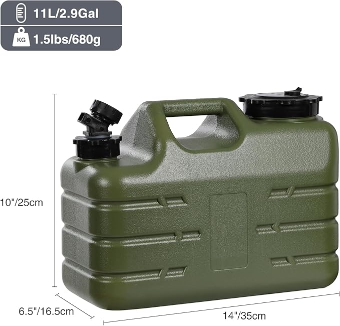 RedSwing 3 Gallon/11L Thickened Portable Water Container with Spigot, Water Storage Carrier for Camping Outdoor Hiking, BPA Free,Green