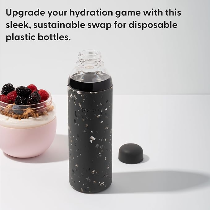 W&P Porter Glass Water Bottle w/ Protective Silicone Sleeve | Terazzo Cream 20 Ounces | On-the-Go | Reusable Bottle for Coffee, Tea and Water | Portable