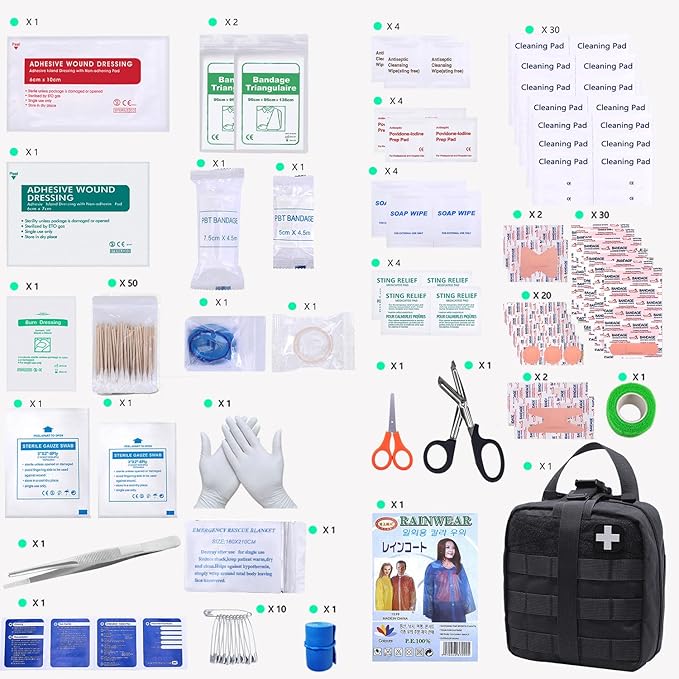 First Aid Kit Med Medical - Kit Rip-Off 180 pcs Water-Resistant Emergency Kit for Camping Hiking Home Outdoor Truck Vehicle Car Fishing Travel Biking