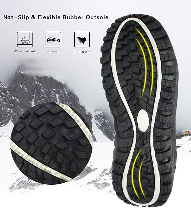 ROCKMARK Men's Winter Snow Boots Outdoor Warm Mid Calf Waterproof Durable Boot Non-Slip Warm Climbing Shoes