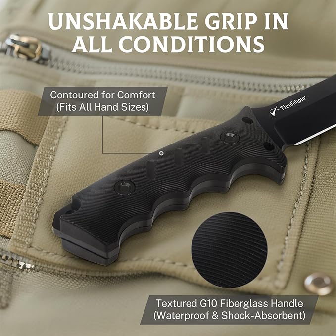 Camping Knife for Men, D2 Steel Fixed Blade Tactical Survival Knife with Sheath - Compact & Portable for Outdoor Hiking, Bushcraft, G10 Handle - Black