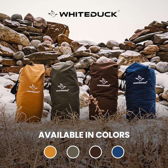 WHITEDUCK Top Load Canvas Folding Duffel Bag, Water Resistant Army Style Shoulder Bag for Men and Women- Gym, Sports, Travel, Hiking, Camping, Backpacking (Small 21" x 36",Olive)