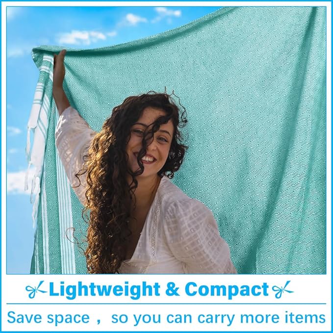 Oversized Turkish Beach Towel Blanket XXL Cotton Sandproof Towels Boho Woven Extra Large Big Sand Free Giant Throw Blankets Huge Quilt XL Picnic Camping Necessities Cloud For Adult Gifts Teal