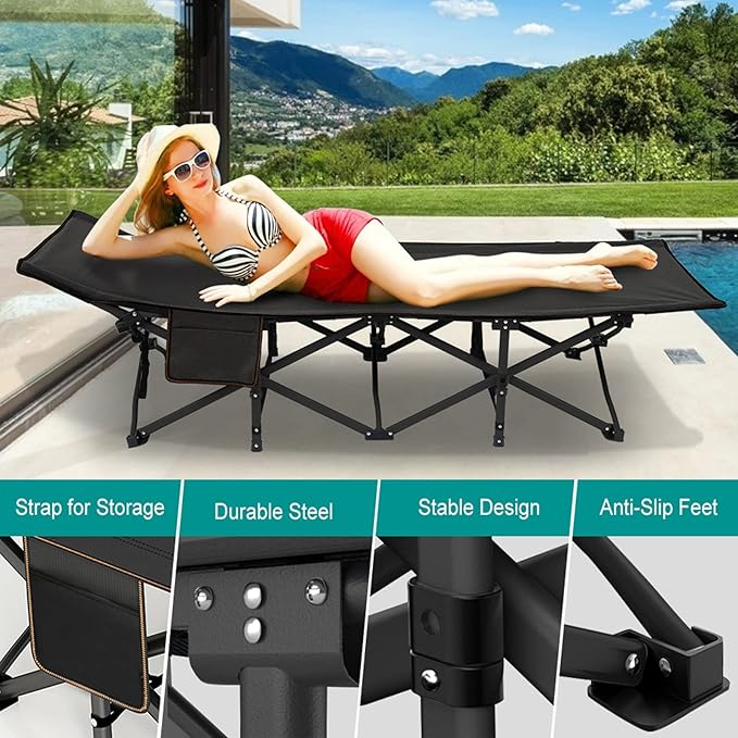 DoCred Folding Camping Cot with Mattress, 2 Pack Heavy Duty Folding Cot for Adults, Portable Sleeping Cot Bed Adults Outdoor Bed with Carry Bag, Travel Camp Cots