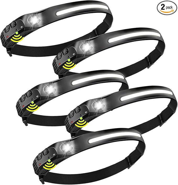 Rechargeable Headlamps 5 Pack,Motion Sensor Head Lights for Forehead,2000mAh Battery Powered Head Lamps LED Rechargeable,5 Modes Headlamp for Hard Hat,Outdoor Camping