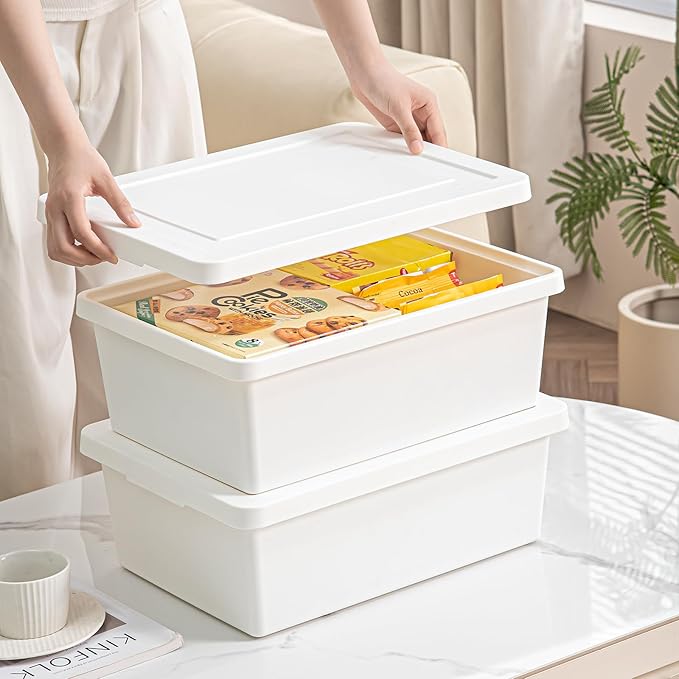 15 Quart Stackable Plastic Storage Bins with LidsStorage Container for Organizing, Storage Boxeswith Handle for Shelves, Cube Storage Bin for CraftSnacks, (white,2L)