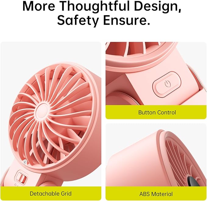 JISULIFE Handheld Fan Life7 – Ultimate Flexibility: High-Power Motor, LED Display, 19.5 Hrs Cooling, 5000mAh Rechargeable, 5-Speed, Foldable Design, 3-IN-1 Portable Fan for Travel Cruise Beach(Pink)