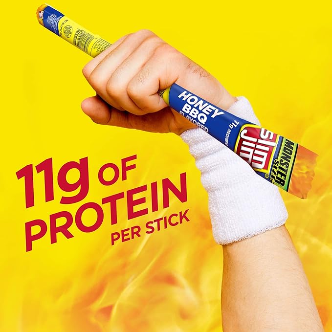 Slim Jim Monster Smoked Meat Sticks, Honey BBQ Flavor, High Protein, 1.94 oz. (18 Count)
