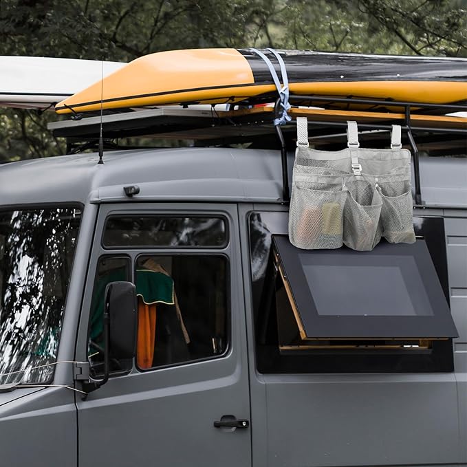 Xxerciz Camping Dish Drying Bag Collapsible Dish Drying Rack, Portable Mesh Dinnerware Drainer Organizer for RV Campers Travel Trailers Space Saving Camping Kitchen Storage Rack (Gray)