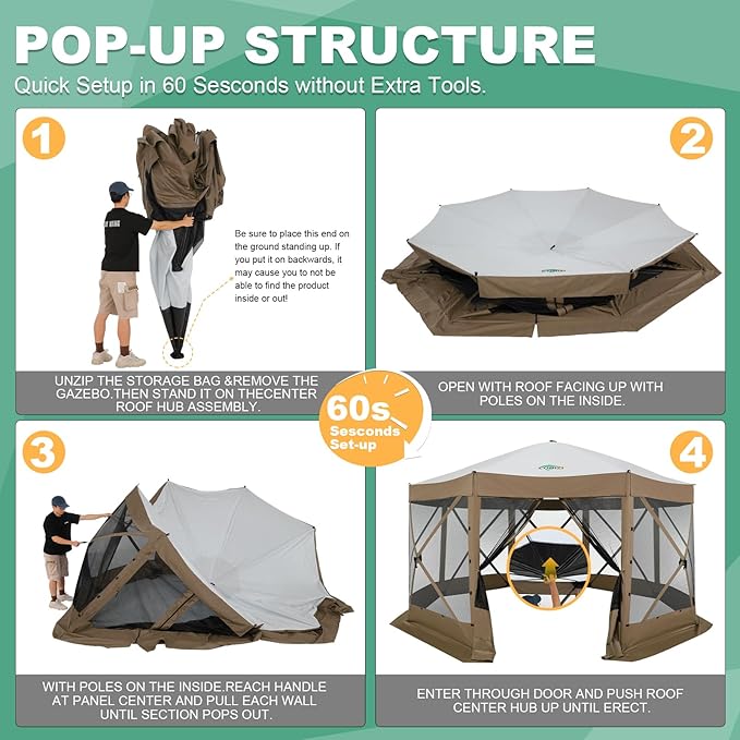 COBIZI 15x15ft Extra Large Pop-Up Gazebo Canopy Tent with Mosquito Netting, Spacious Easy Set-Up Screened Shelter, Durable Outdoor Pavilion with Ground Stakes, Perfect for Patio, Backyard, and Lawn