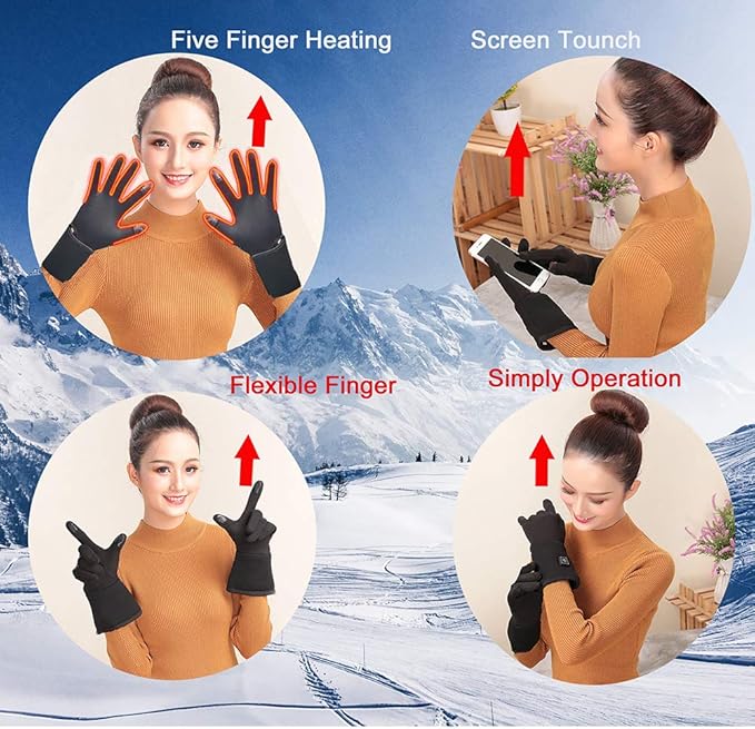 Rechargeable Battery Electric Heated Gloves for Arthritis Hands, Ultrathin Hand Warmer Motorcycle or Bicycle Riding Skiing Fishing Gloves Screen Touchable