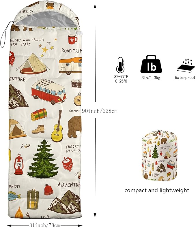 Print sleeping bag,sleeping bags,Outdoor Camping Sleeping Bag,Suitable For Children Boys And Girls Portable,Waterproof,Compact And Lightweight,Great For Outdoor Camping,Backpacking And Hiking