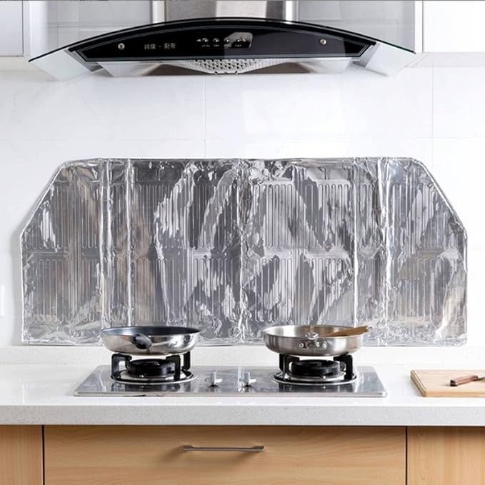 Gatuida Kitchen Aluminum Foil Guard Oil Splatter Screen for Gas Stove Non-Stick Heat Insulation Easy to Clean Kitchen Tool Wall for Cooking