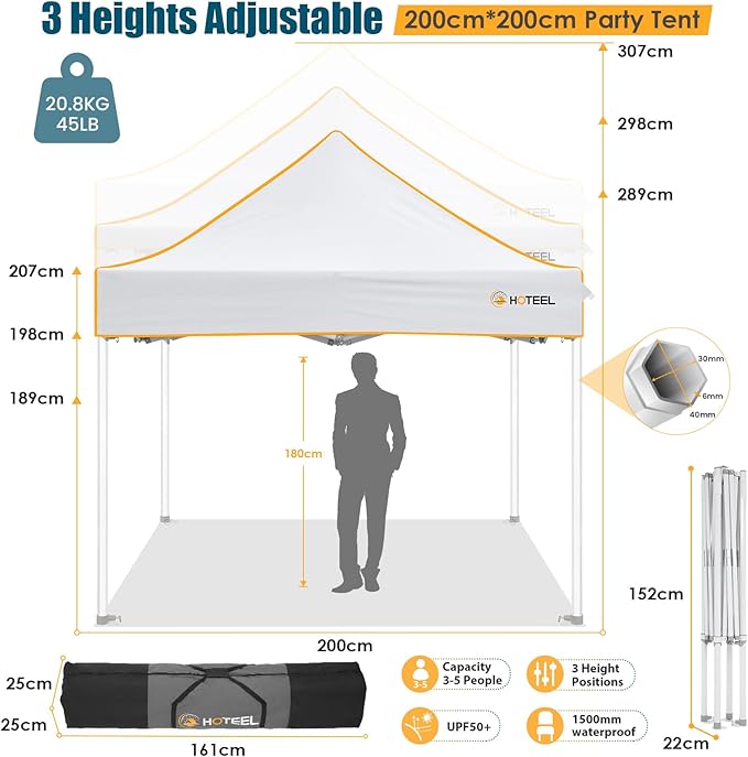 Hoteel 6.6 x 6.6 Pop up Canopy,Easy Up Heavy Duty Canopy with 4 Sidewalls,Upgrade Hexagonal Tube UPF50+ 1500mm Waterproof,Outdoor Canopy Tent with Carry Bag for Commercial Events,Beach,Camping,White