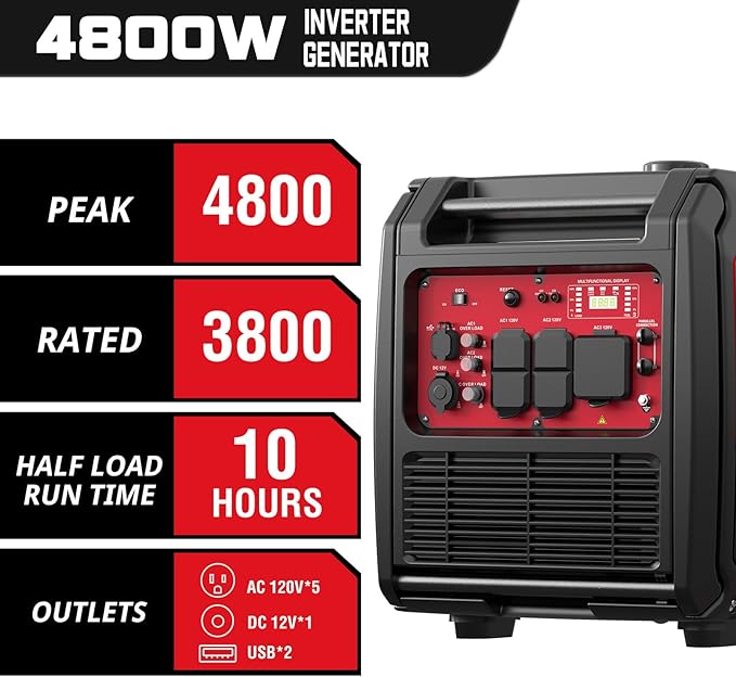 PowerSmart 4800-Watt Portable Inverter Generator with Wheels Handle Kit, CO Protect, Quiet, 30 Amp for RV-Ready, HB5046C