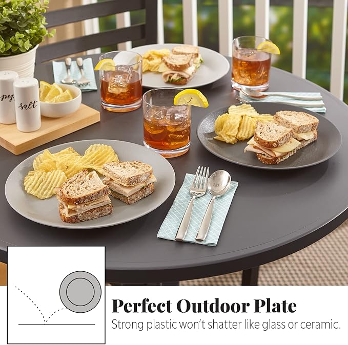US Acrylic Everest Ultra-Durable Plastic 10 inch Dinner Plates in Grey Stone | Set of 6 Reusable, BPA-Free, Made in the USA, Dishwasher Safe Dinnerware