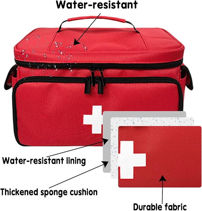 Boczif First Aid Kit, First Aid Storage Carry Bag, Pill Bottle Organizer for Emergency Trauma Medical Kits Supplies Waterproof, Ideal for Home, Office, Car, Travel, Outdoor, Camping, Hiking (Red)