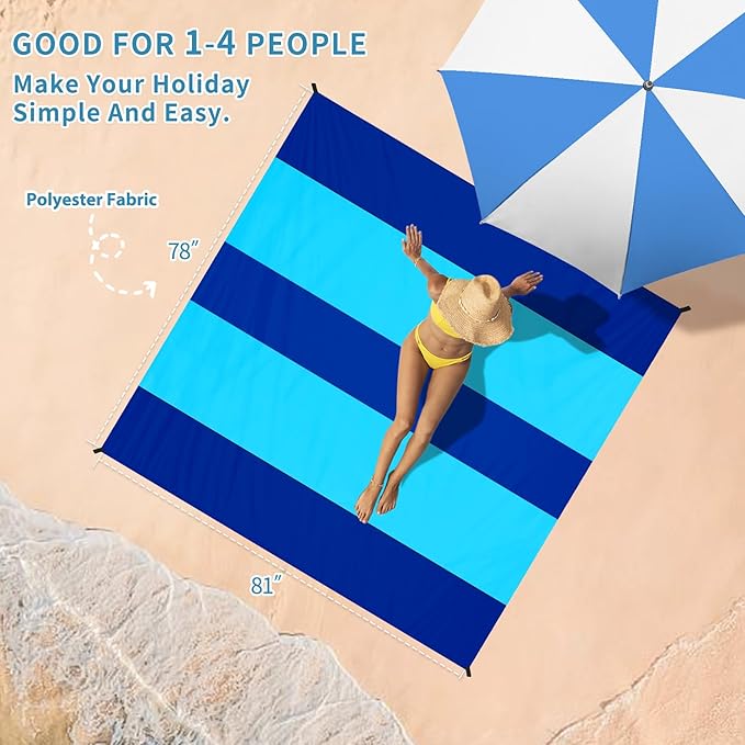 BYDOLL Beach Blanket Waterproof Sandproof 78''ร81'' Suits1-4 Adults Compact Lightweight Oversized Sand-Free Blanket Large Picnic Mat for Beach Travel Camping Hiking