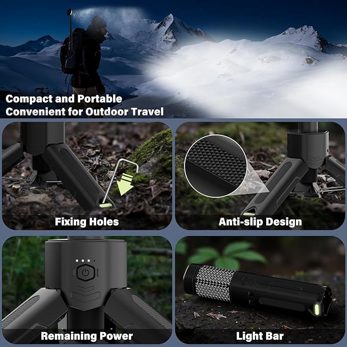 Telescopic Camping Light - 10500mAh Rechargeable Camping Lantern with Storage Bag, Dimmable Magnetic Tent Lamp, Waterproof Camp Light Outdoor Work Emergency Lights for Home Power Outage, Hiking -Black