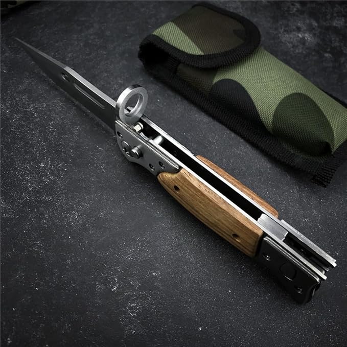 HUAAO 8.66 Inch Camping Knife Portable Folding Pocket Knife Speed Safe Assisted Opening Knives Outdoor Hunting Tactical EDC Survival Self Defense Tools AK47 Flipper Knives for Hiking,Gift for Men