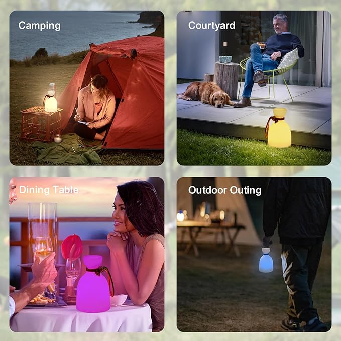 uuffoo Portable Led Lamp Waterproof, Led Camping Lantern Light with Handle, Rechargeable Night Lights with Multi-Color & Warm White Modes, Indoor/Outdoor Lamps for Patio, Tent, Bedroom, Garden