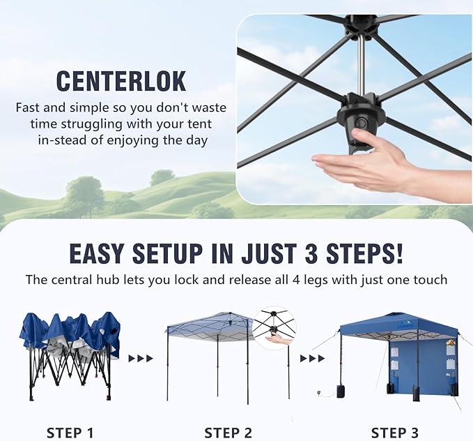 12X12 Pop Up Canopy Tent,Removable Pockets Sidewall for Extra Storage,Easy Up Canopy,Heavy Duty One Person Set Up Event Tent,Blue