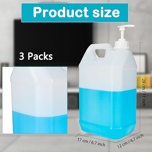 3 Pcs 1 Gallon Containers Translucent 4 Liter Storage Containers with Pump Head Bottle Cap and Handles Reusable HDPE Gallon Jugs for Water Oil Soy Sauce Detergent Liquid