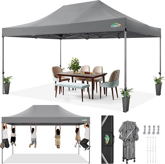 COBIZI 10x15 FT Pop up Canopy Tent,Heavy Duty Easy Up Commercial Outdoor Party Canopy Tents for Wedding Parties All Season Wind & Waterproof Gazebo with Carry Bag,Gray(Frame Thickened)