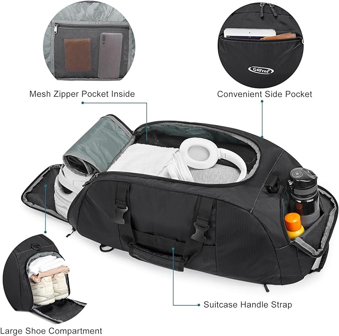 G4Free 40L 3-Way Duffle Bag Backpack Gym Bag for Men Women Sports Duffel Bag with Shoe Compartment Travel Backpack Luggage