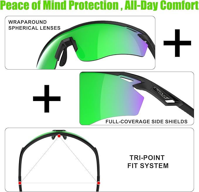 Polarized Sports Sunglasses for Men Women,Wrap Around Sun Glasses for Running Cycling Baseball Fishing Golf Hiking