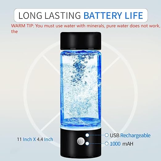 Hydrogen Water Bottle, Portable Hydrogen Water Ionizer Machine, Hydrogen Water Generator, Rechargeable Hydrogen Rich Water Glass Health Cup for Home Travel (Black)