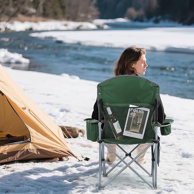 Nice C Heated Camping Chair with Battery, Heated Outdoor Sports Chair, Folding Chairs, with Cooler Bag, Cup Holder, Carry Bag, 10000 mAh Power Bank Included (Green&Grey, Set of 2)